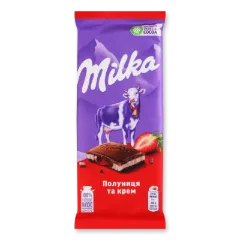 Шоколад Milka з кремовою та полуничною начинками