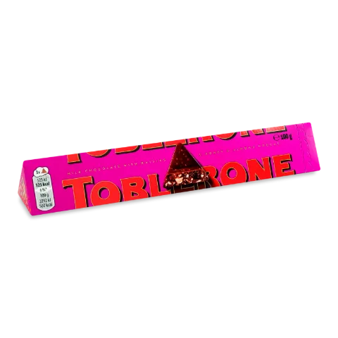 Шоколад Toblerone молочний з родзинками і нугою з меду та мигдалю