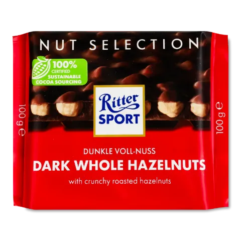 Шоколад Ritter Sport чорний з цільними лісовими горіхами