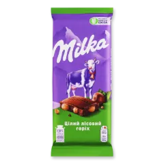 Шоколад Milka молочний з цілим лісовим горіхом