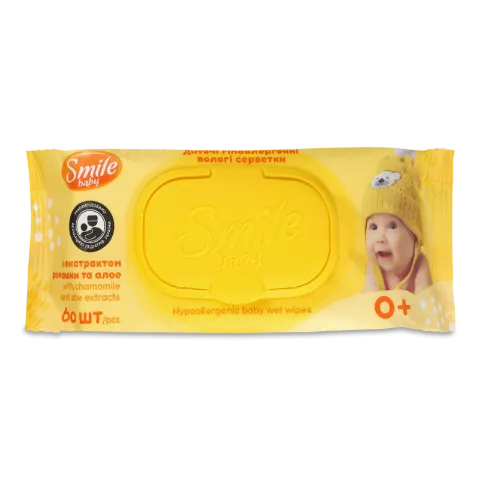 Серветки вологі Smile Baby з екстрактом ромашки та алое, з клапаном